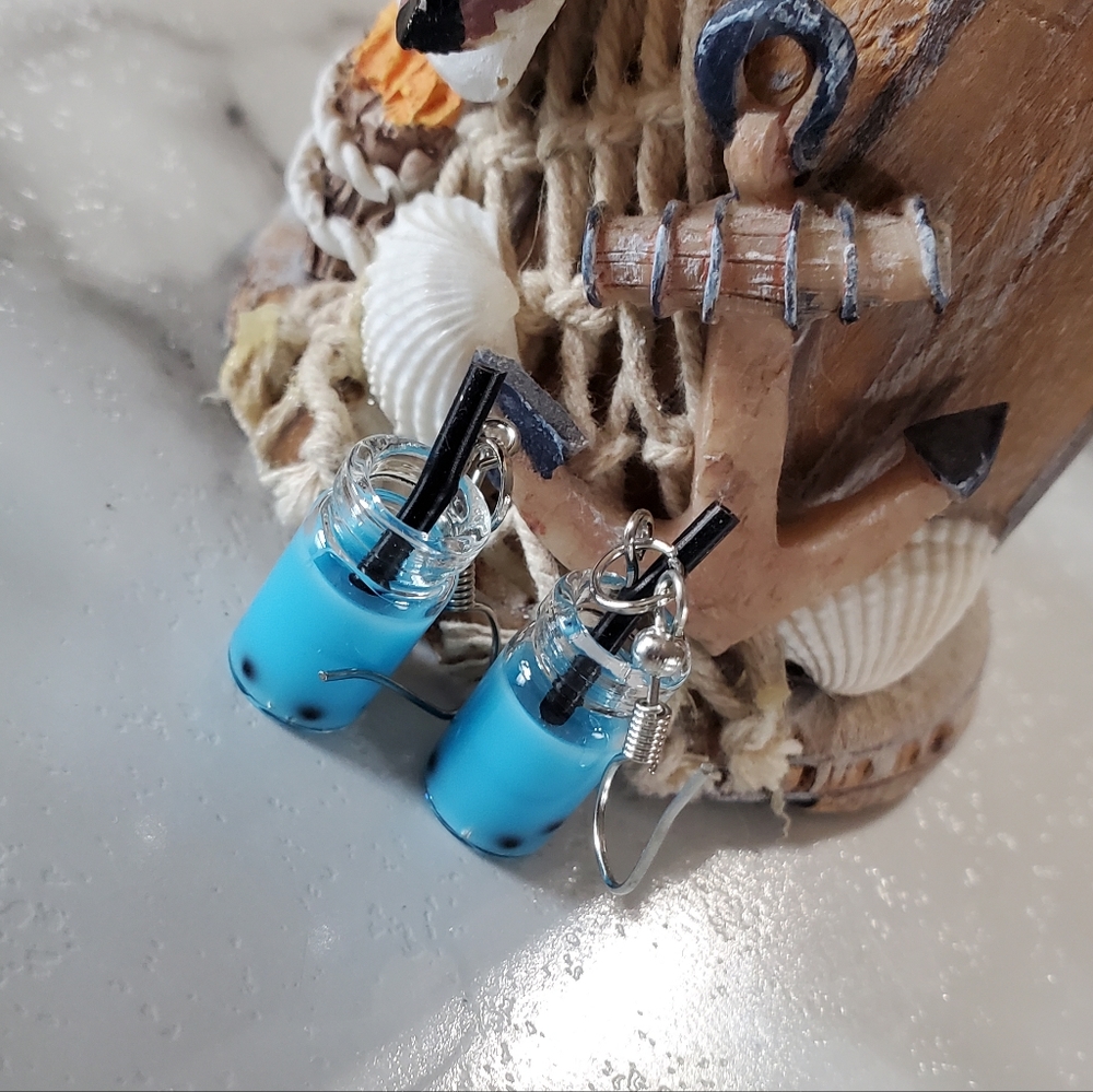 Blue Boba Tea Earrings - Picture 7 of 9